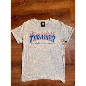 Thrasher Shirt Mens Small Gray Blue Flame Logo Skater Magazine Graphic Tee